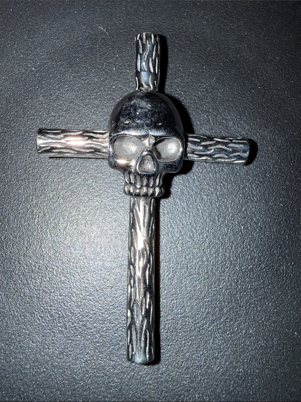 Sterling Silver Skull Cross Pendant - Blackened Silver Finish